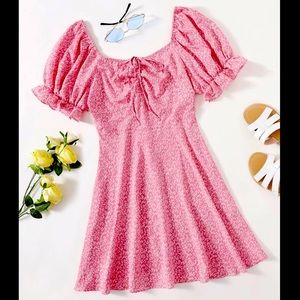 Pink Puff Sleeve Milkmaid Dress